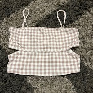 Caution to the Wind White and Tan Crop top